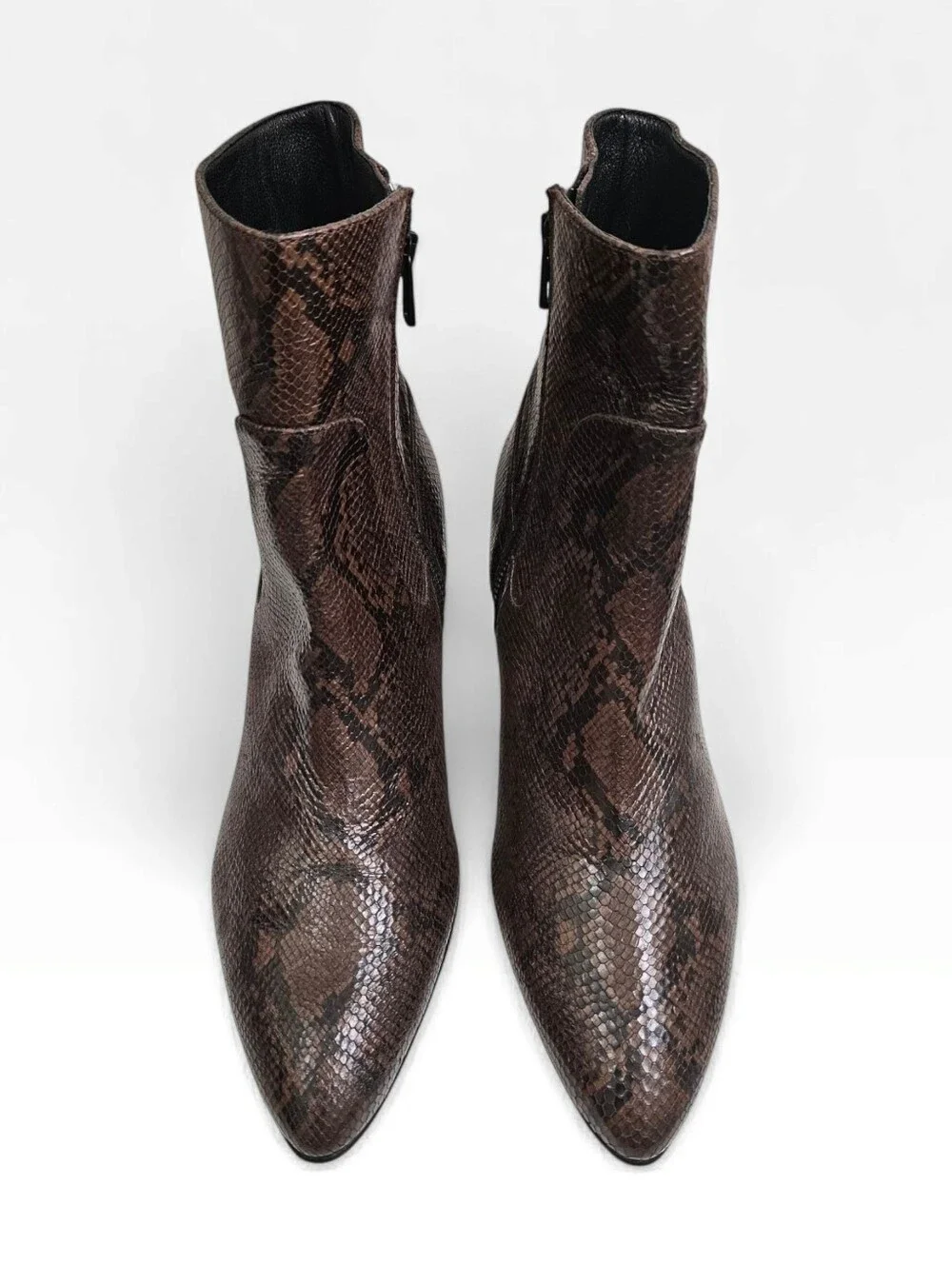 VINCE Meta Brown Snake Print Leather Pointed Toe Kitten Heel Ankle Booties 8.5M